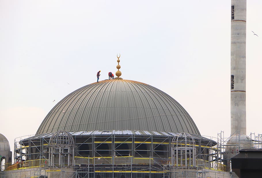construction, structure, building, cami, dome, worker, rope HD wallpaper