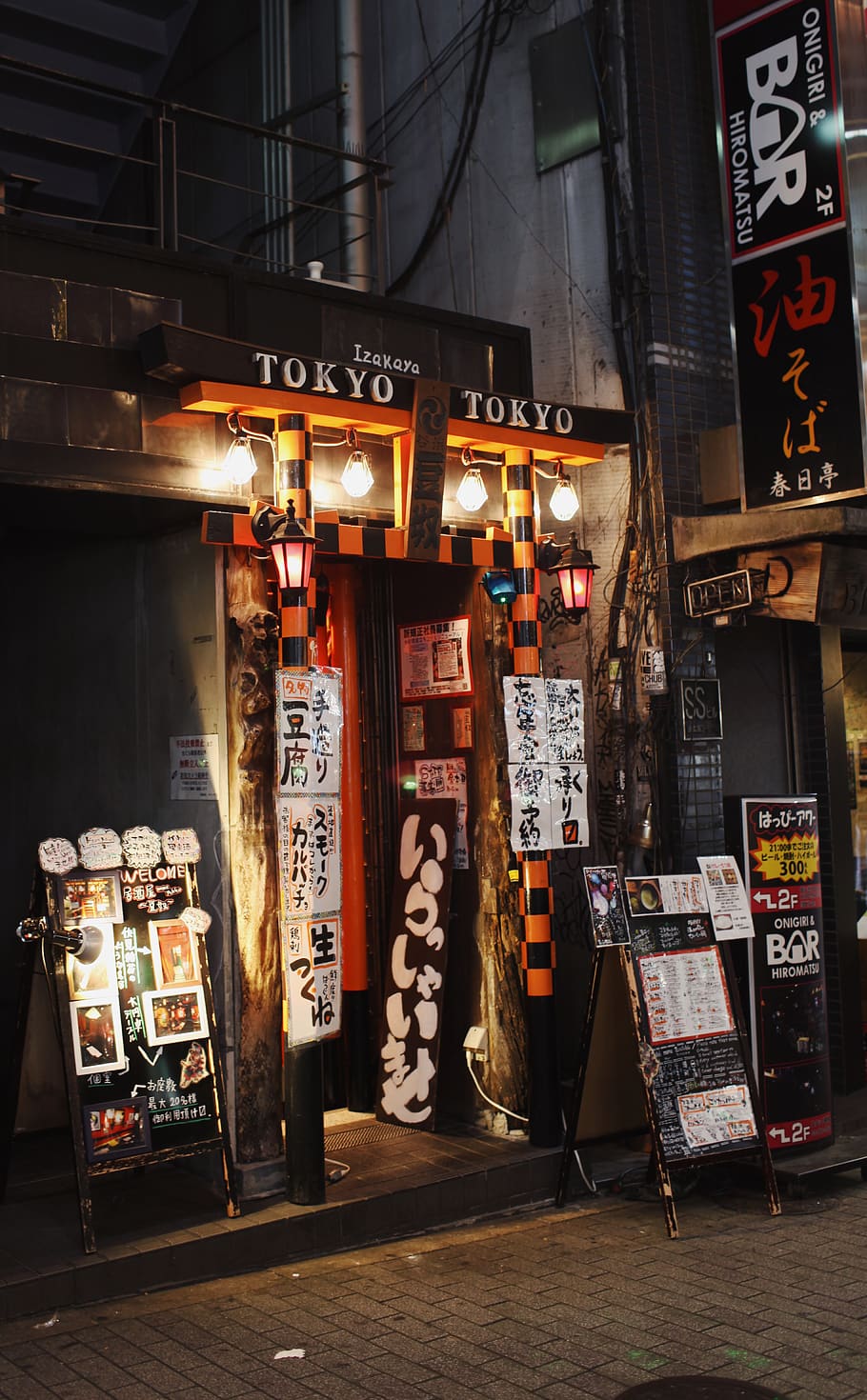 japan, restaurant, shibuya, tokyo, night, izakaya, text, illuminated, HD wallpaper