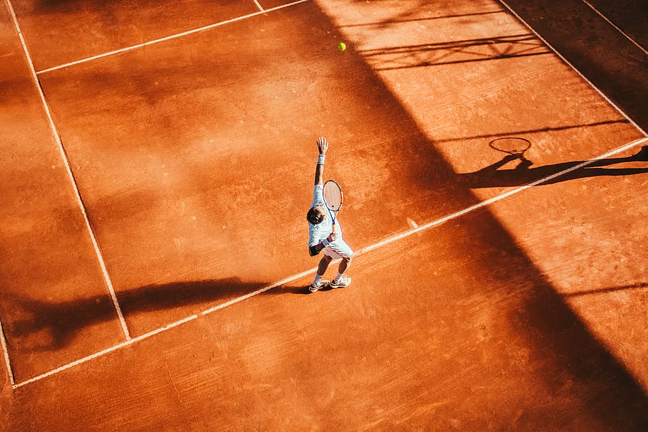 man playing tennis, shadow, one person, high angle view, full length HD wallpaper