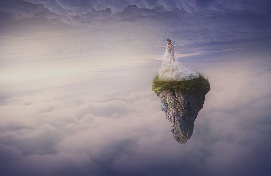 sky, nature, cloud, landscape, outdoors, girl, wedding dress HD wallpaper