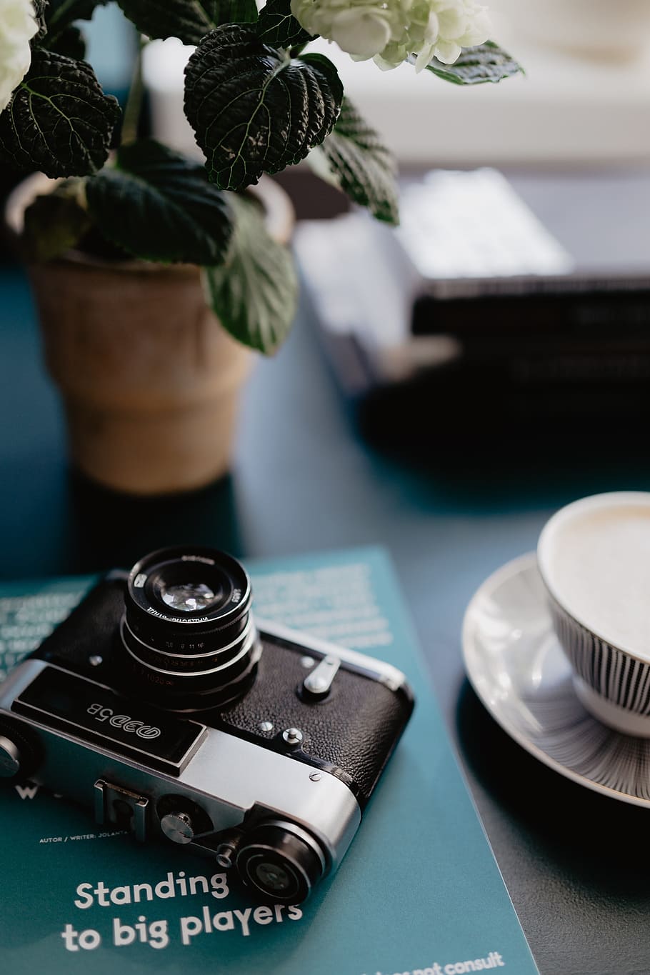 Old analog camera and photography book, reading, photographer HD wallpaper