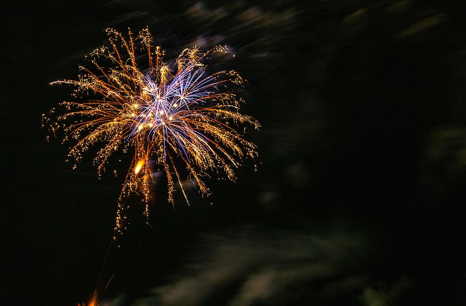 Orange and Blue Fireworks, celebration, colors, dark, evening HD wallpaper