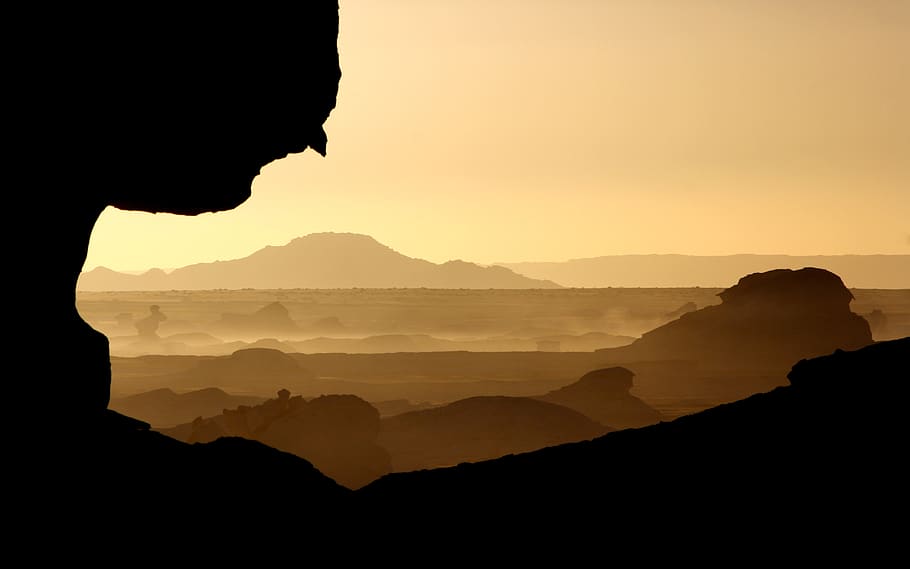 Brown and Black Mountain Illustration, desert, landscape, mountains HD wallpaper