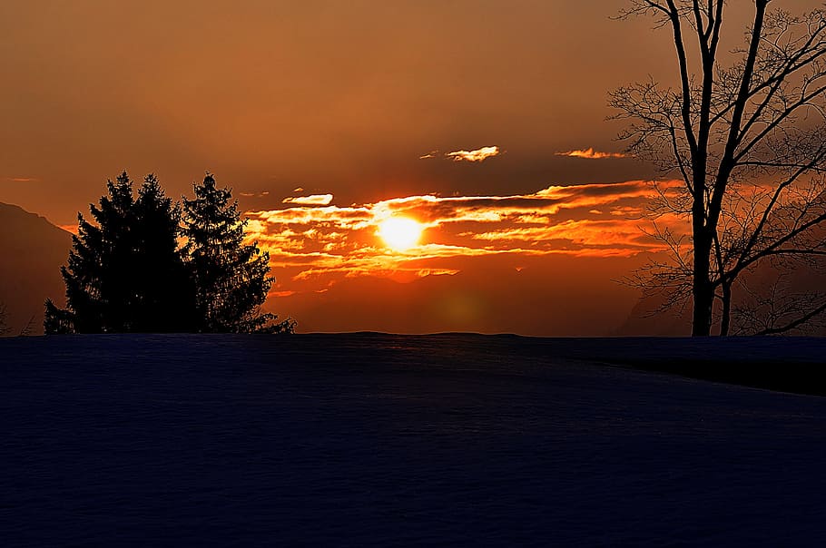 nature, dark, landscape, mountain, ice, snow, winter, sunset HD wallpaper