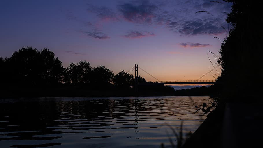 netherlands, enschede, nature, river, channel, bridge, sky HD wallpaper