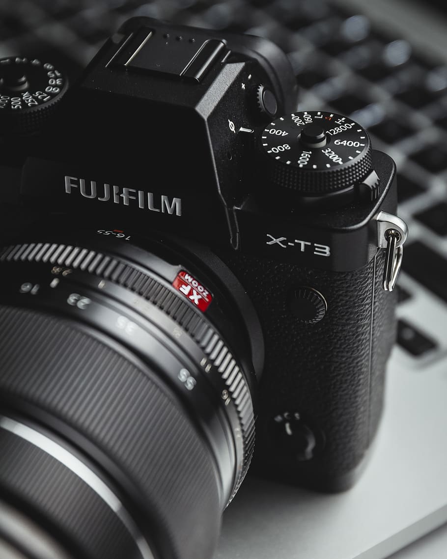 black Fujifilm X-T3 DSLR camera, electronics, digital camera, HD wallpaper