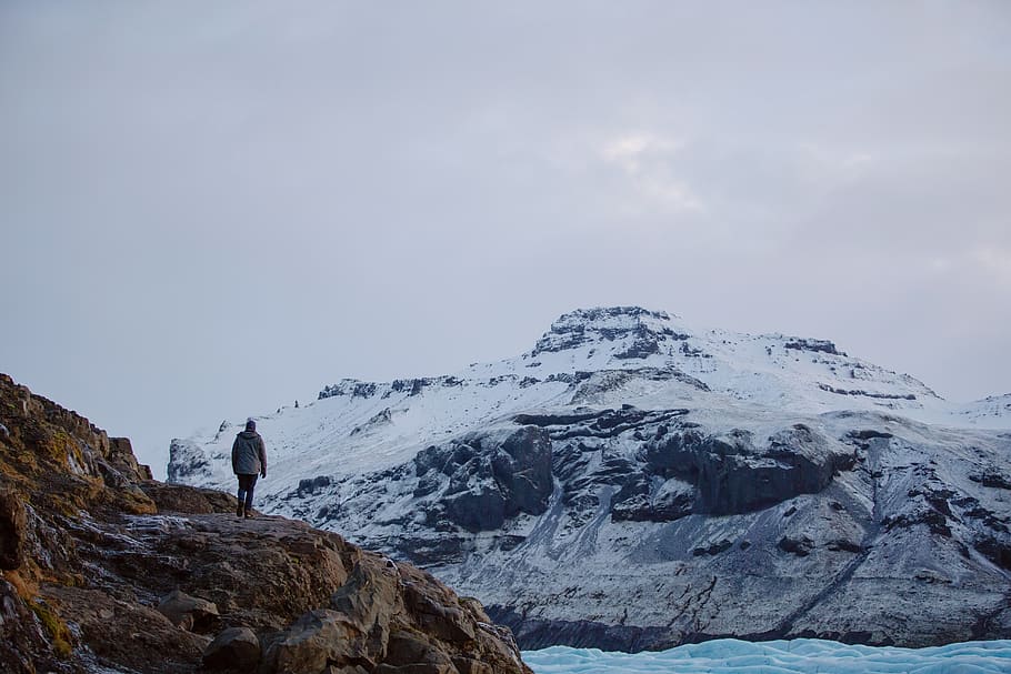 snow-covered mountain, nature, outdoors, person, human, ice, glacier HD wallpaper