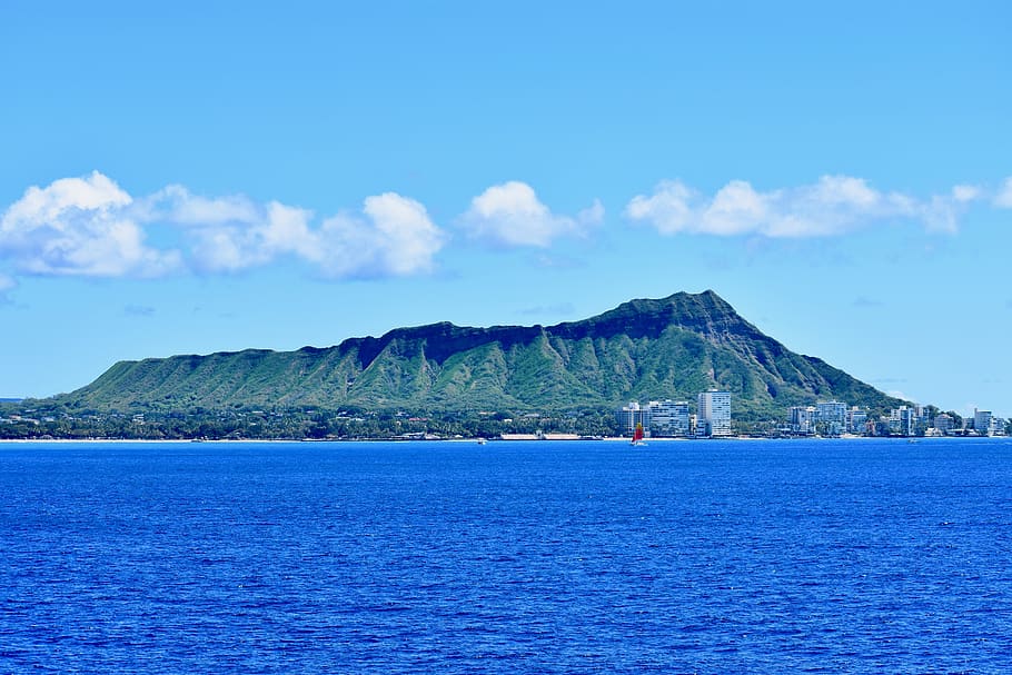 hawaii, diamond head, honolulu, oahu, aloha, waterfront, sky, HD wallpaper