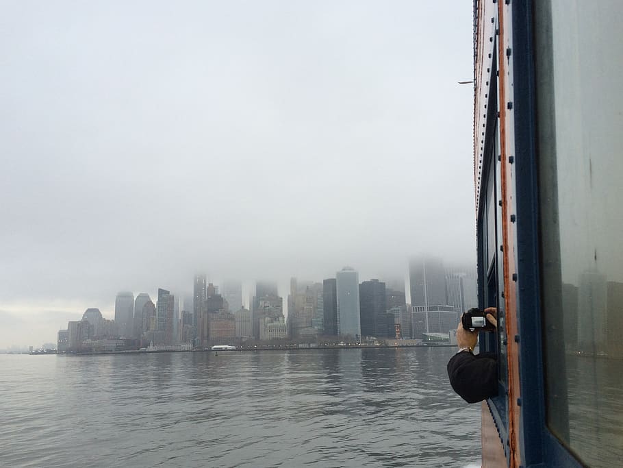 fog, city, ship, architecture, building exterior, built structure HD wallpaper