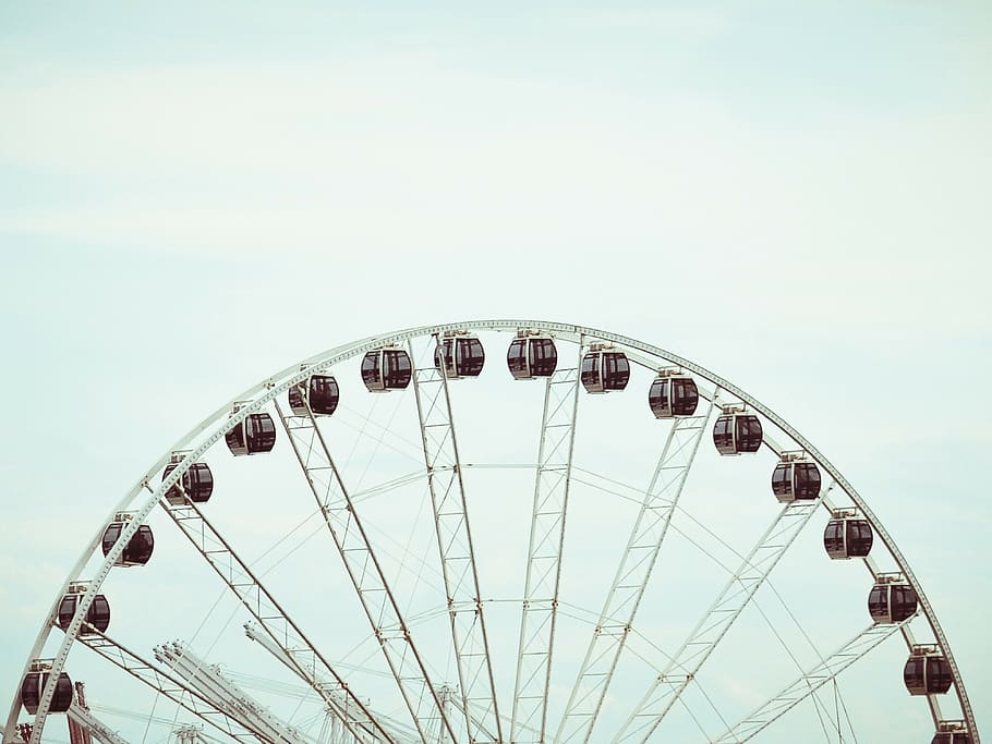 ferris wheel at daytime, arts culture and entertainment, amusement park HD wallpaper
