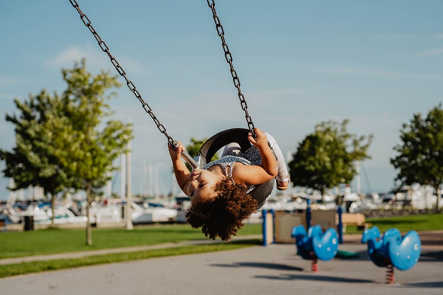 gray swing chair, kid, child, play, park, swinging, playing, outdoor HD wallpaper