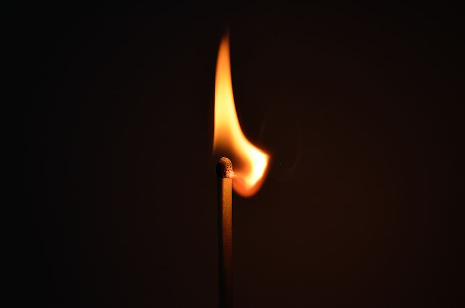 Lighted Burning Match, close-up, dark, fire, flame, hot, macro HD wallpaper