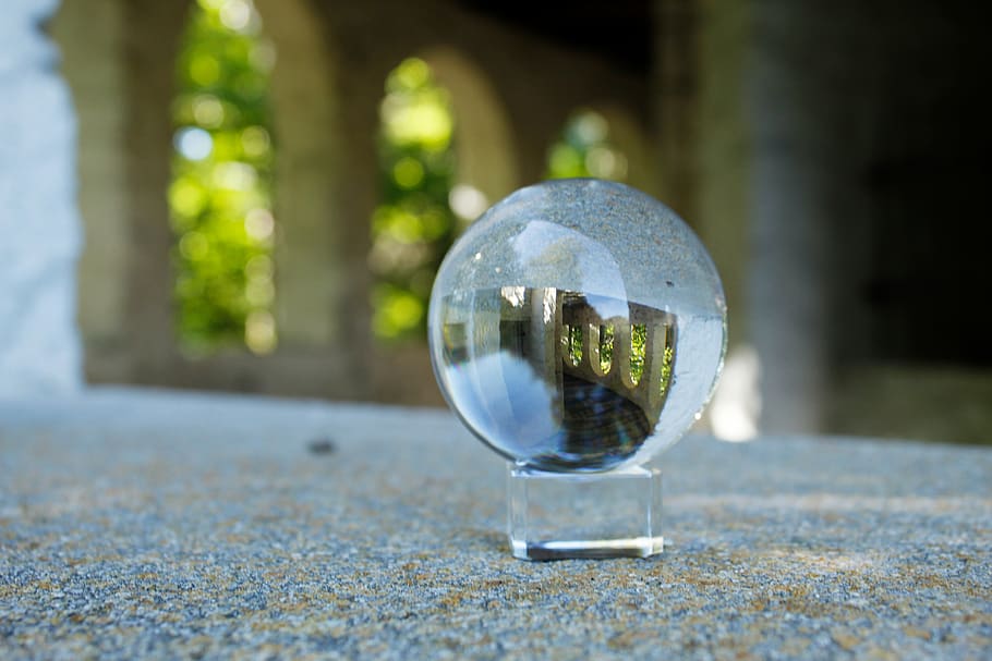 glass ball, close up, wrong, rear, autumn time, sharp, out of focus, HD wallpaper