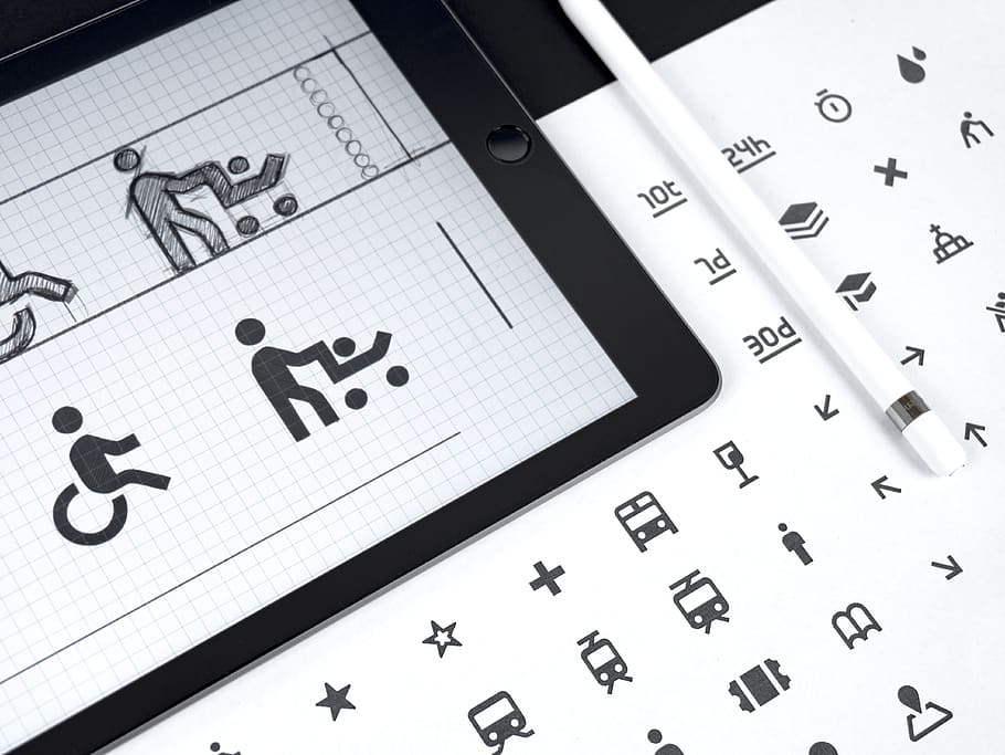 turned-on black iPad, paper, close-up, number, indoors, high angle view HD wallpaper