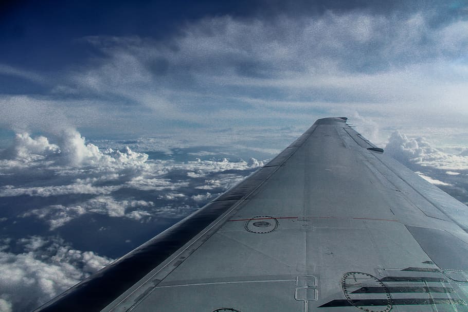 clouds, plane, view, cloud - sky, air vehicle, airplane, transportation HD wallpaper