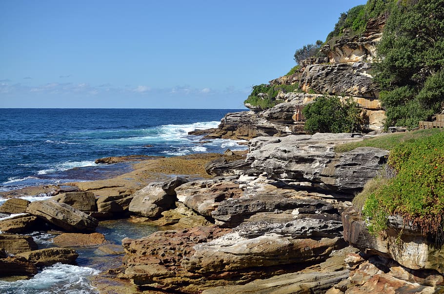 HD wallpaper: australia, bondi beach, waves, rocks, ocean, nature, sea ...