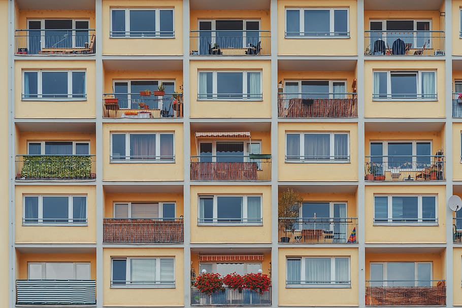 brown concrete building, balcony, window, apartment, complex, HD wallpaper