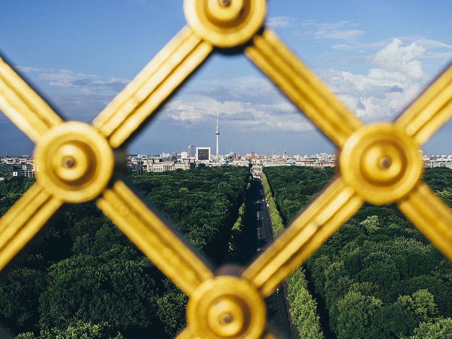 summer, machine, day, tv tower, victory column, siegessäule HD wallpaper