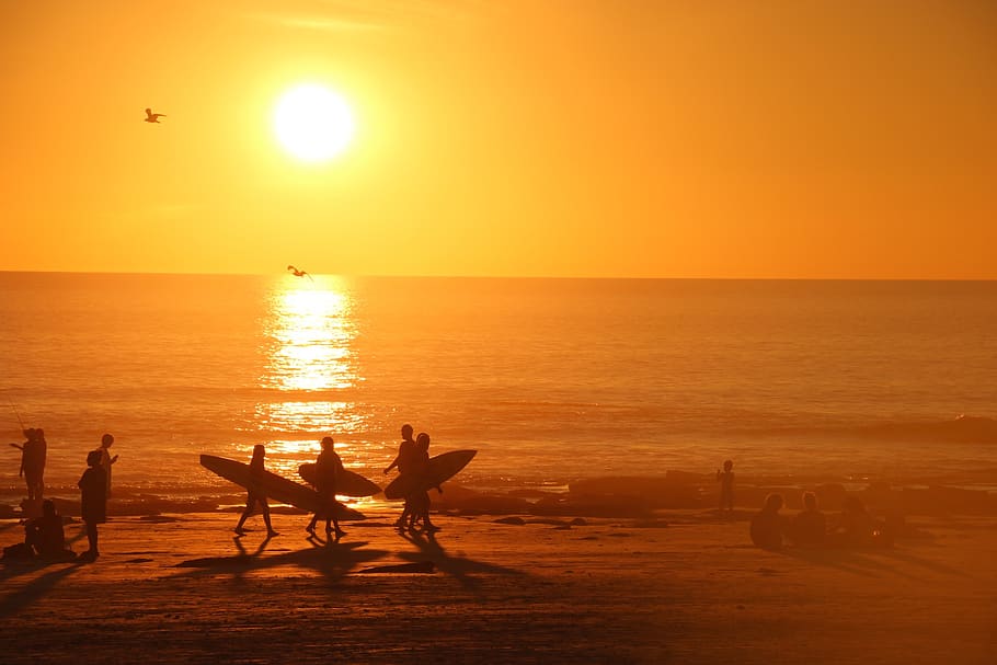 australia, cable beach, sunset, surfers, summer, sky, water HD wallpaper