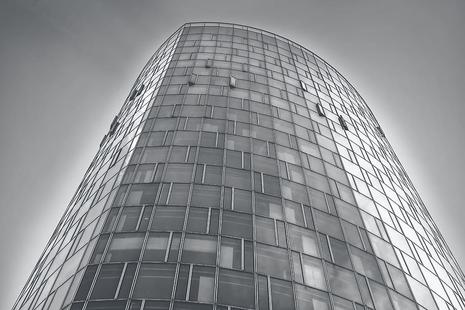 skyscraper, glass facade, glass front, reflection, light, shadow HD wallpaper