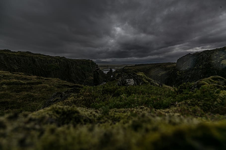Silhouette Photo of Green Filled Mountains, adventure, clouds HD wallpaper