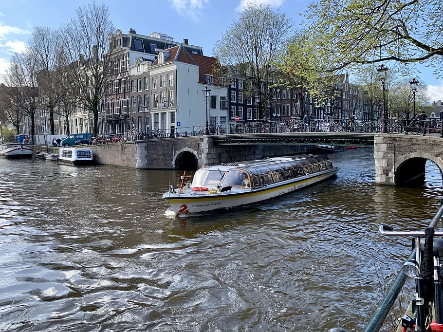amsterdam, river crossing, ship, bridge, water, nautical vessel HD wallpaper