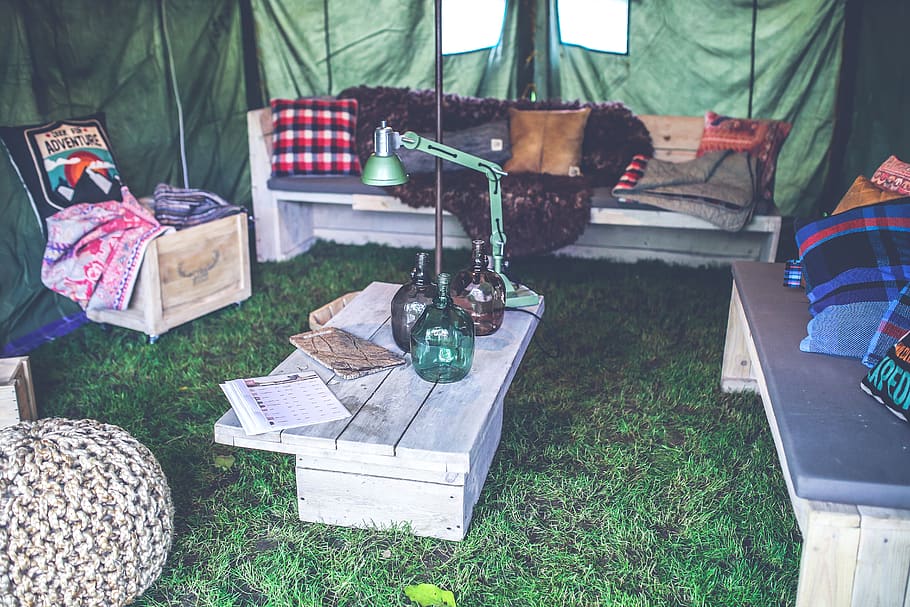 Interior of military tent, camping, chair, container, decor, furniture HD wallpaper