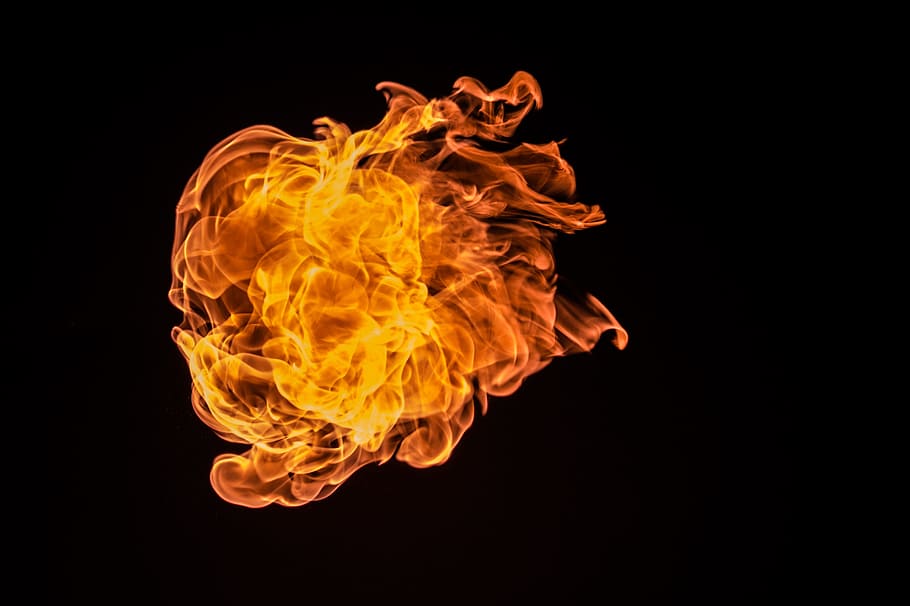 flame, fire, burn, burning, hot, fuel, black background, fire - natural phenomenon HD wallpaper