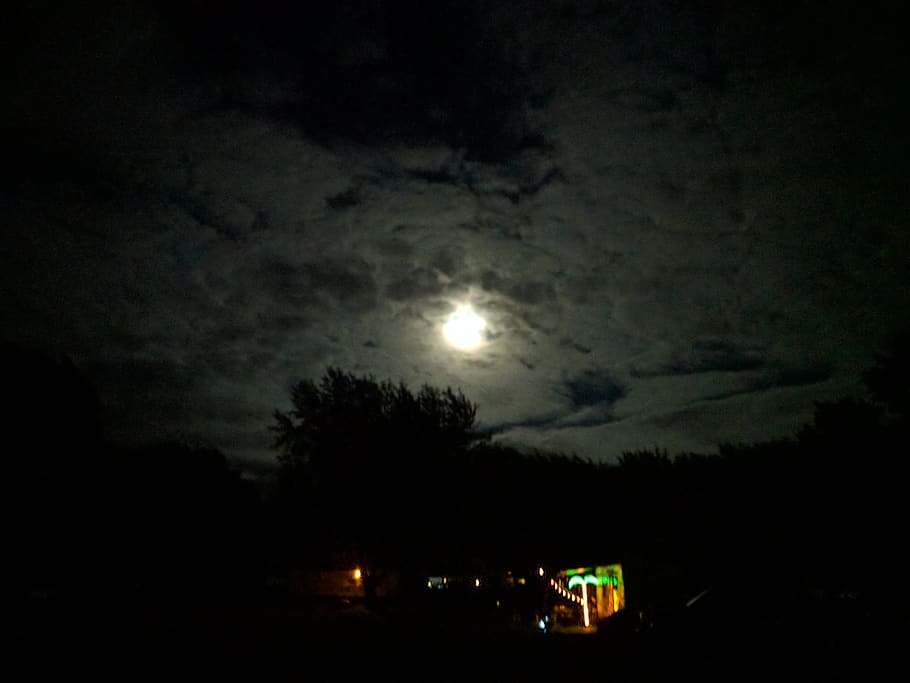 nature, dark, night, moon, sky, illuminated, full moon, cloud - sky HD wallpaper