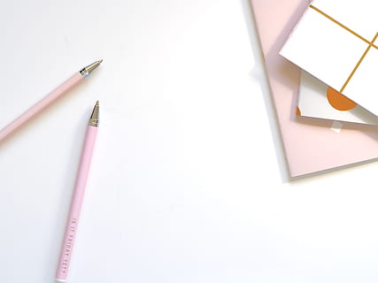 Two Pink Ballpoint Pens on Table, blank, close-up, college, composition HD wallpaper