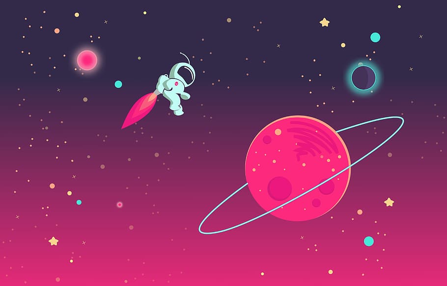 Hd Wallpaper Cartoon Astronaut Playing In Outer Space Background