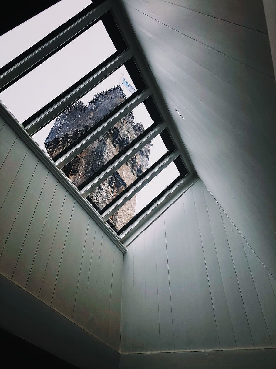 white framed glass window, skylight, building, architecture, looking out HD wallpaper