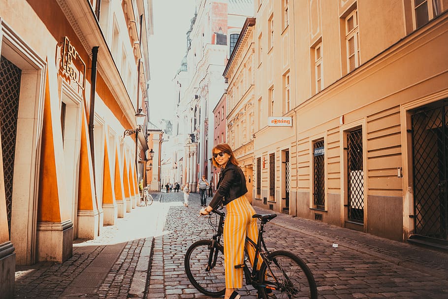 woman riding black hardtail bike, human, person, people, bicycle, HD wallpaper
