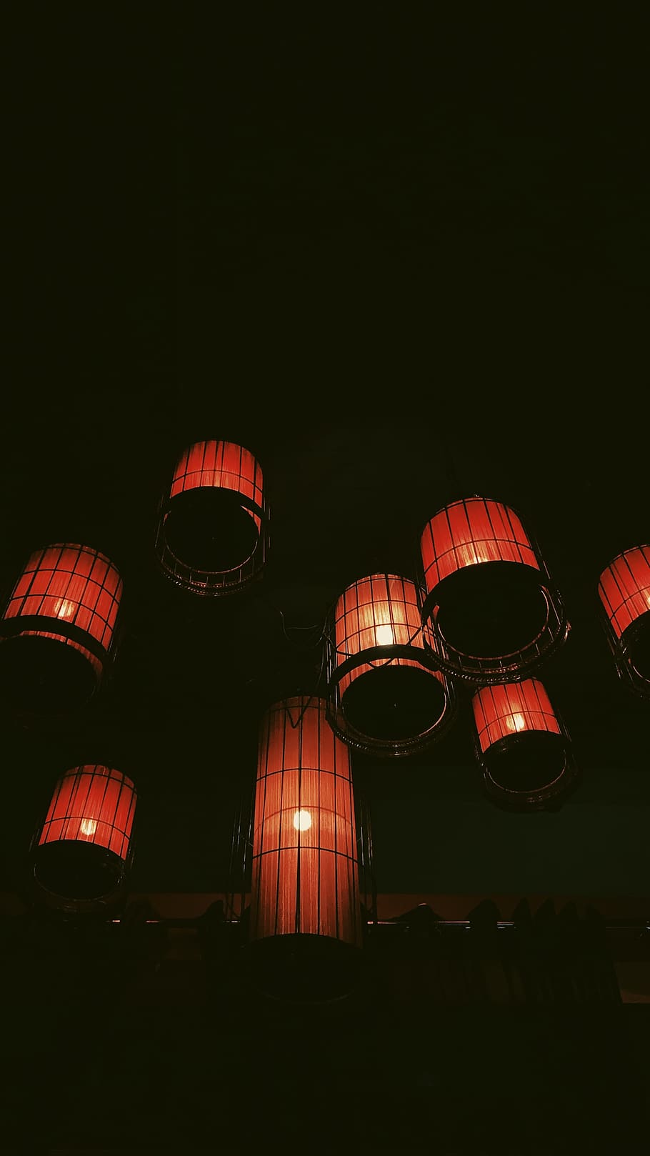 black and orange lantern lamps, barrel, keg, cylinder, lighting