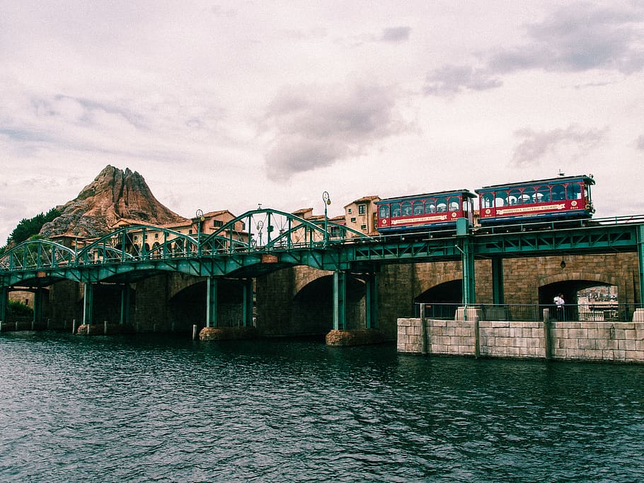 building, bridge, human, person, transportation, train, vehicle HD wallpaper