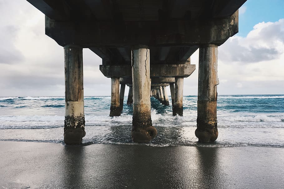 water, florida, beach, wafe, ocean, pier, sea, architectural column HD wallpaper