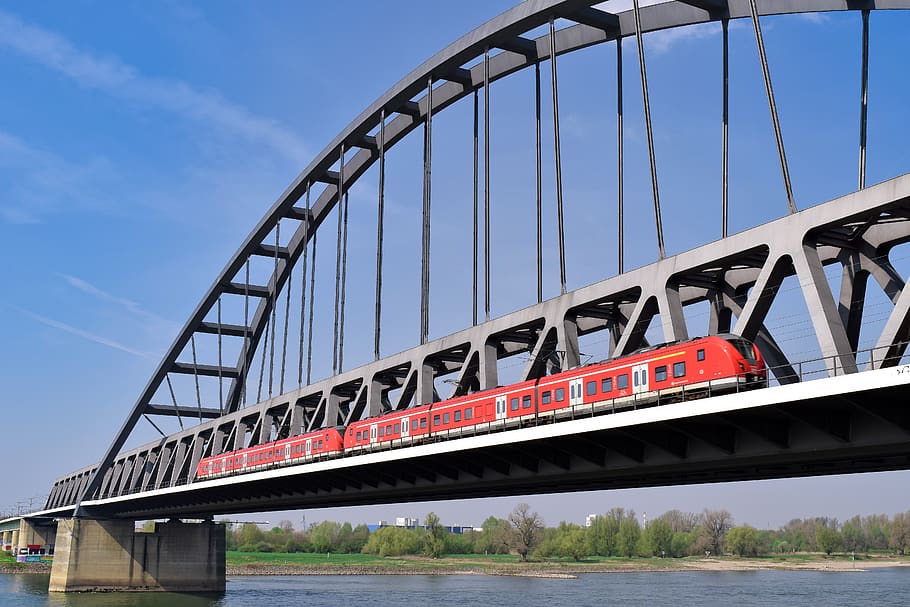 bridge, railway bridge, river, architecture, water, rhine, steel arch bridge HD wallpaper