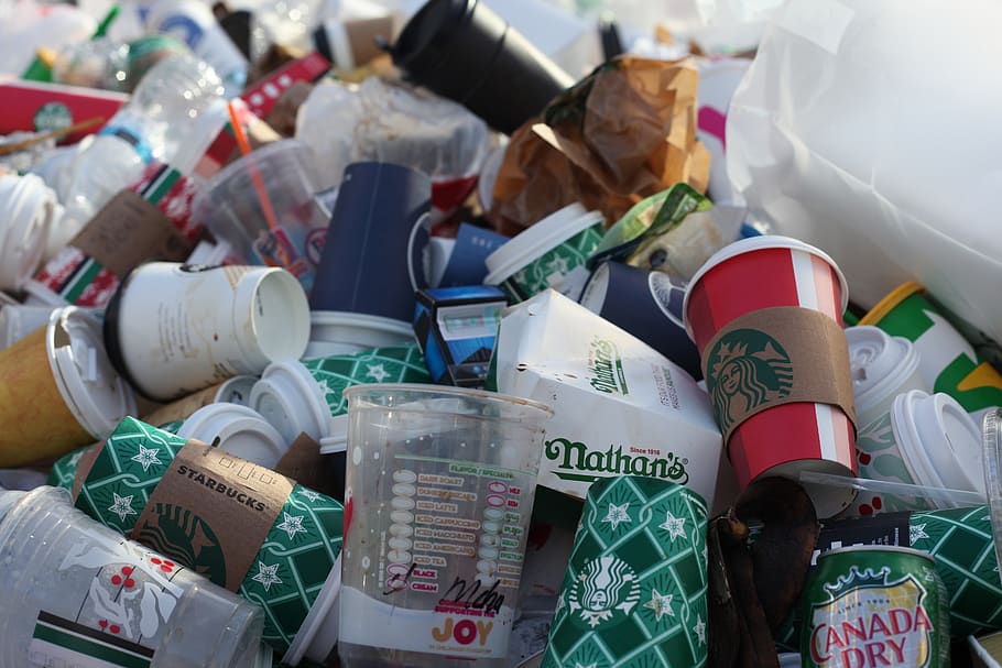 coffeetogo, disposable cups, pollution, plastic, trash mountain, HD wallpaper