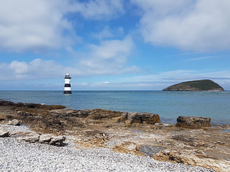 anglesey, lighthouse, beach, summer, wales, coast, sea, water HD wallpaper