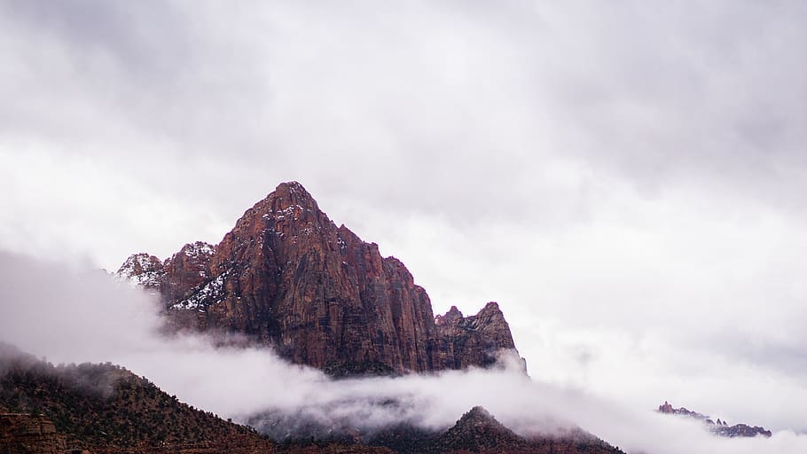 mountain, cloud, zion, hiking, outdoor, rain, sky, beauty in nature HD wallpaper