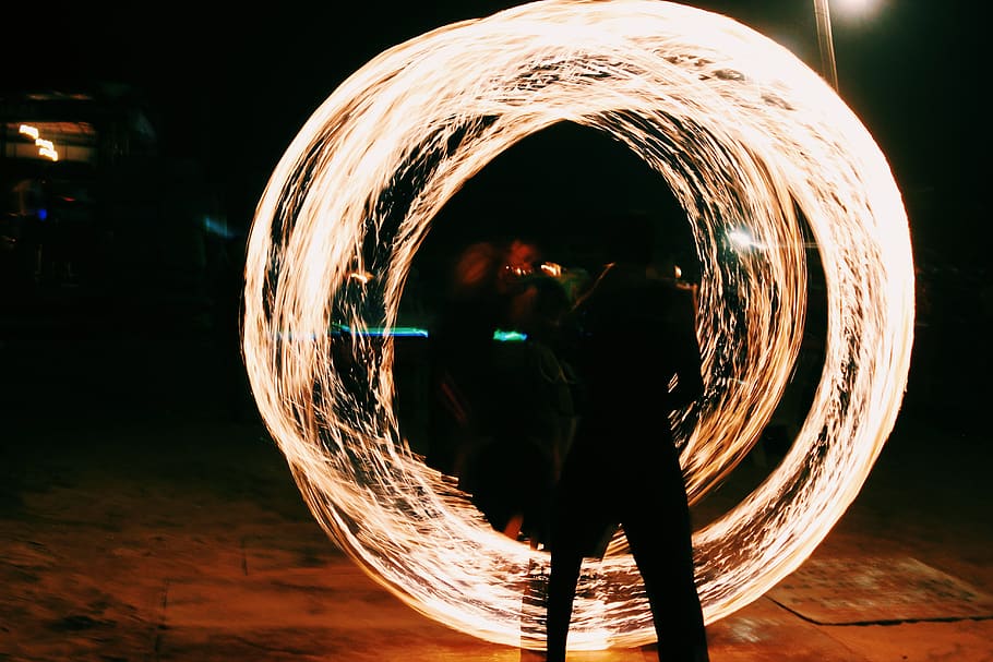 india, majorda, fire, firedance, motionblur, yellow and black HD wallpaper