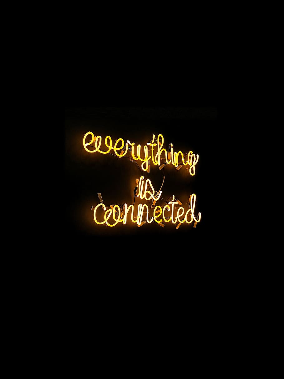 connected, neon, sign, yellow, light, everything, black, minimal, HD wallpaper
