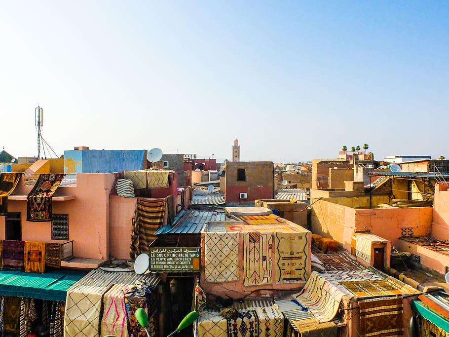 morocco, marrakesh, travel, fabric, rooftop, view, urban, africa