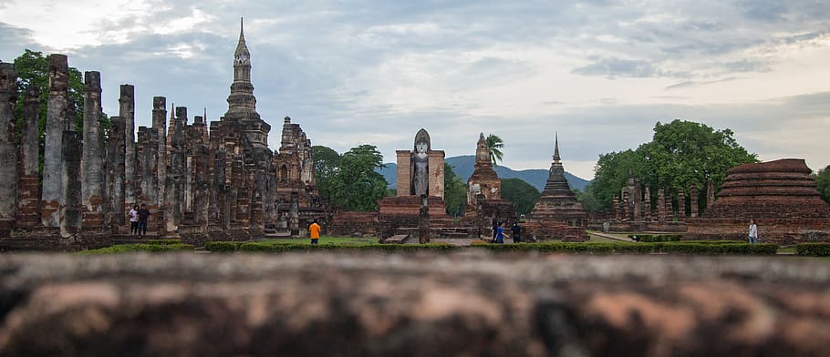 temples under gray clouds, architecture, built structure, place of worship HD wallpaper