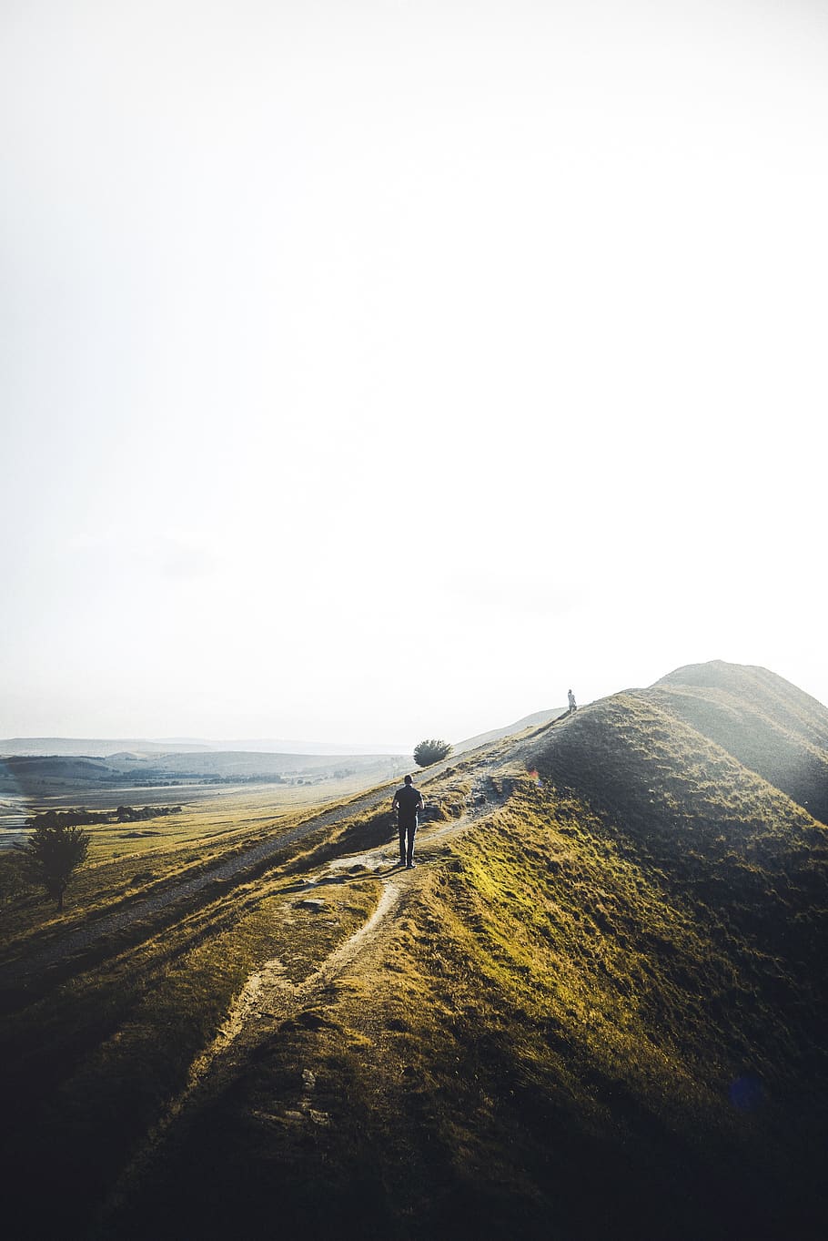 man walking on green mountain, one person, sky, scenics - nature HD wallpaper