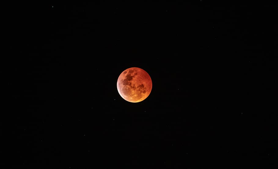 blood red full moon in dark sky, nature, outdoors, universe, outer space