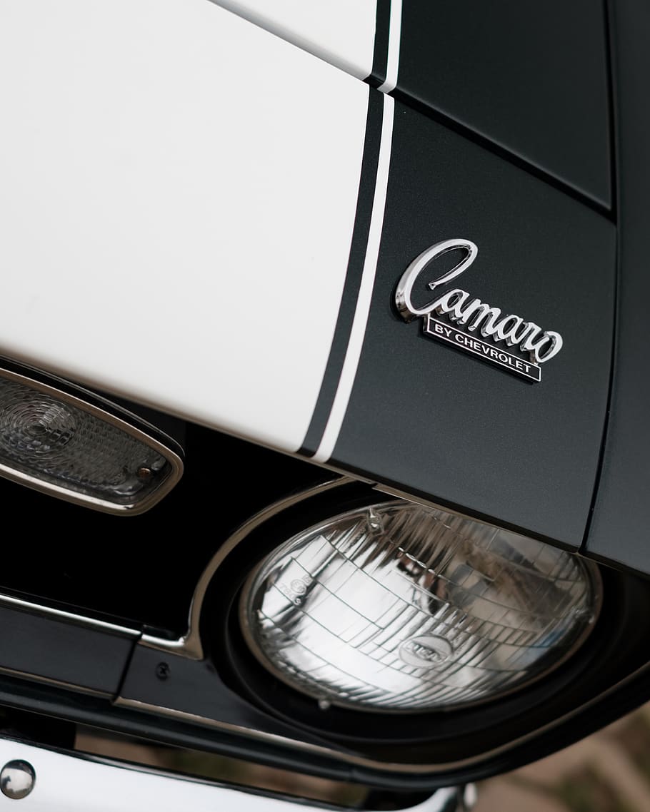 black Chevrolet Camaro vehicle, light, headlight, transportation, HD wallpaper