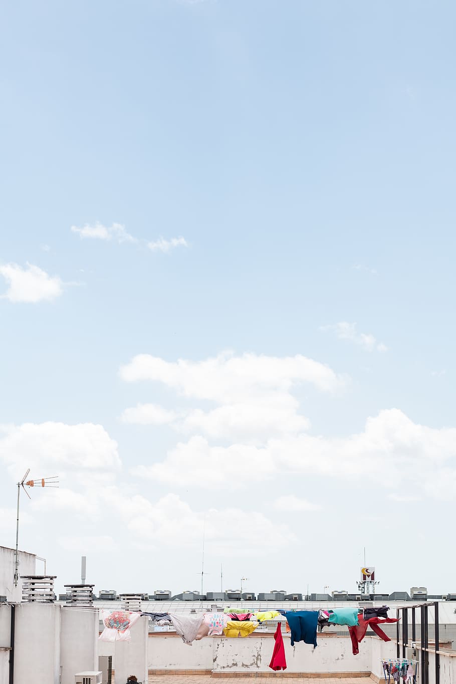 spain, utrera, sky, españa, apartment, rooftop, laundry, built structure HD wallpaper