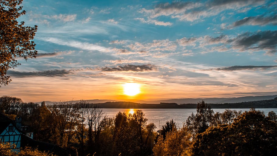 switzerland, murten, sky, sunset, cloud - sky, beauty in nature HD wallpaper