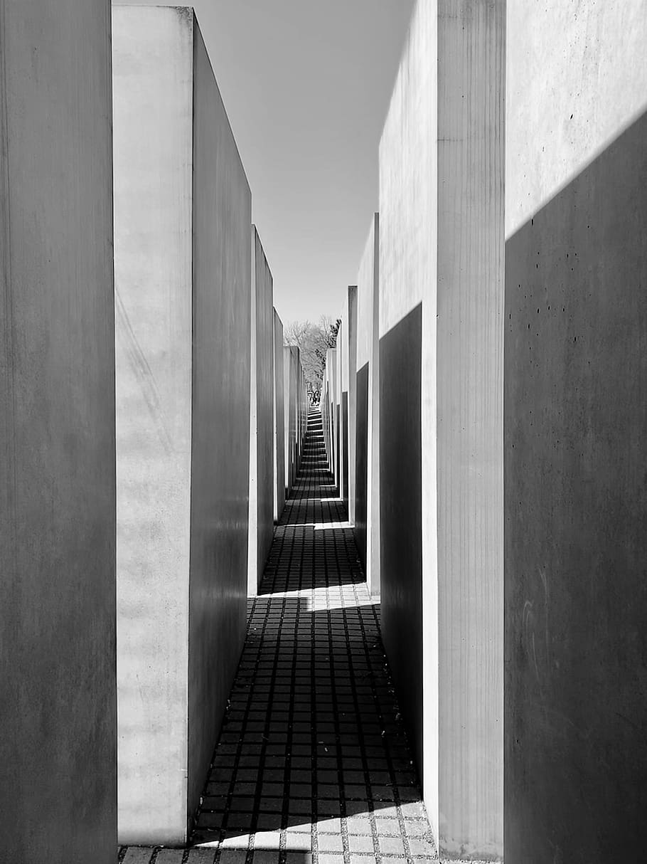 Concrete Hallway, architecture, art, black and white, black-and-white HD wallpaper